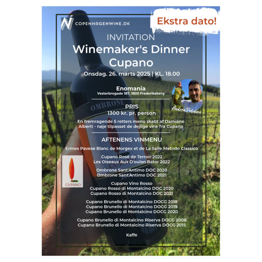 Winemaker's Dinner med Cupano - Enomania - 26. marts 2025 kl. 18:00 - Ekstra dato!!