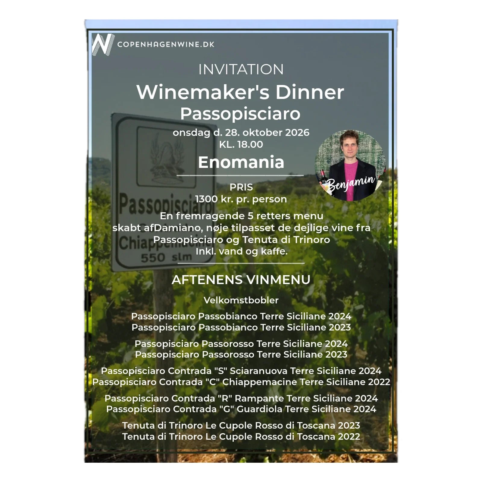 Winemaker's Dinner - Passopisciaro - Enomania - 28. oktober 2026 kl. 18.00
